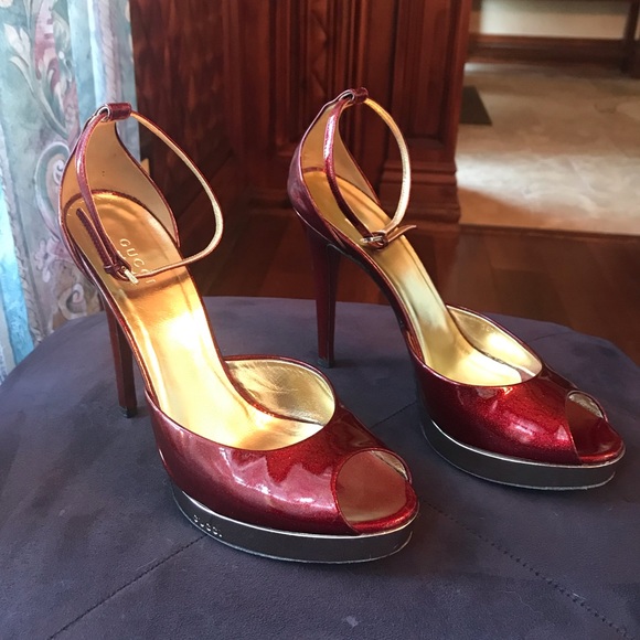 Gucci Shoes Gucci Red And Gold Ankle Strap Heels Poshmark